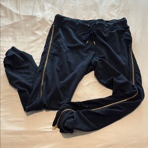 Navy Joggers with Gold Zipper Accents